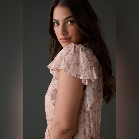 Anthropologie Plus Size 1X Sheer V-Neck Flutter Sleeve Midi Dress EUC - Picture 4 of 13